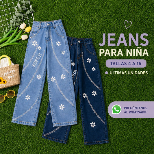 JEAN CARGO PARA NIÑA CON DETALLES DE DESFLECADOS
